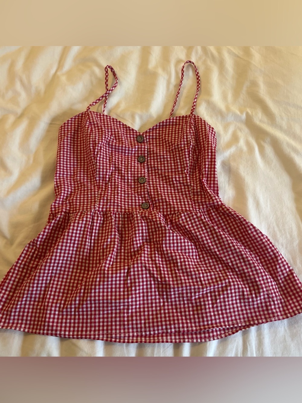 Potter's Pot Red Gingham Button-Front Peplum Tank